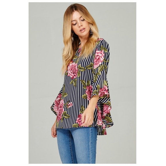 Blue Floral StripeTop - Picture 3 of 3